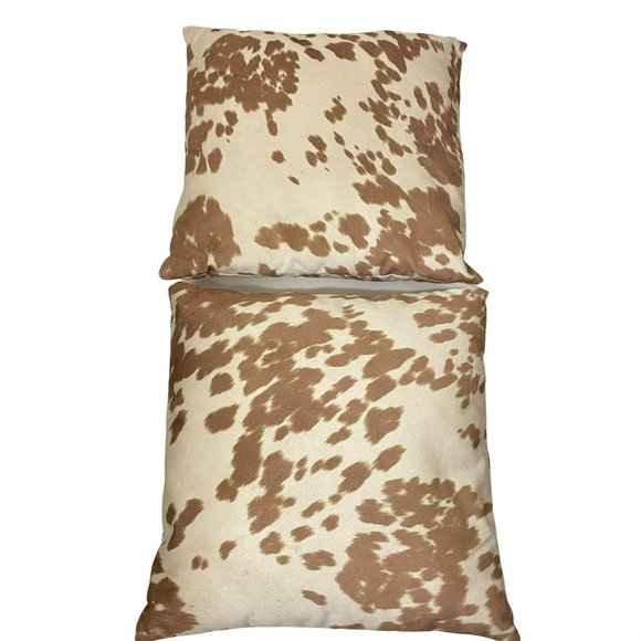 Western Cow Print Decor Pillows Large Square 21x20 Cream Tan Set of 2 Soft